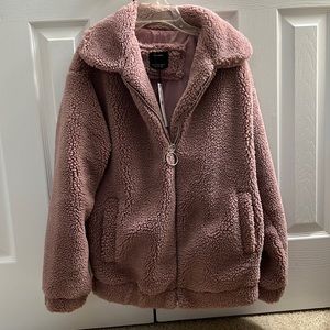 Bershka oversized purple teddy zip up jacket size xs nwt